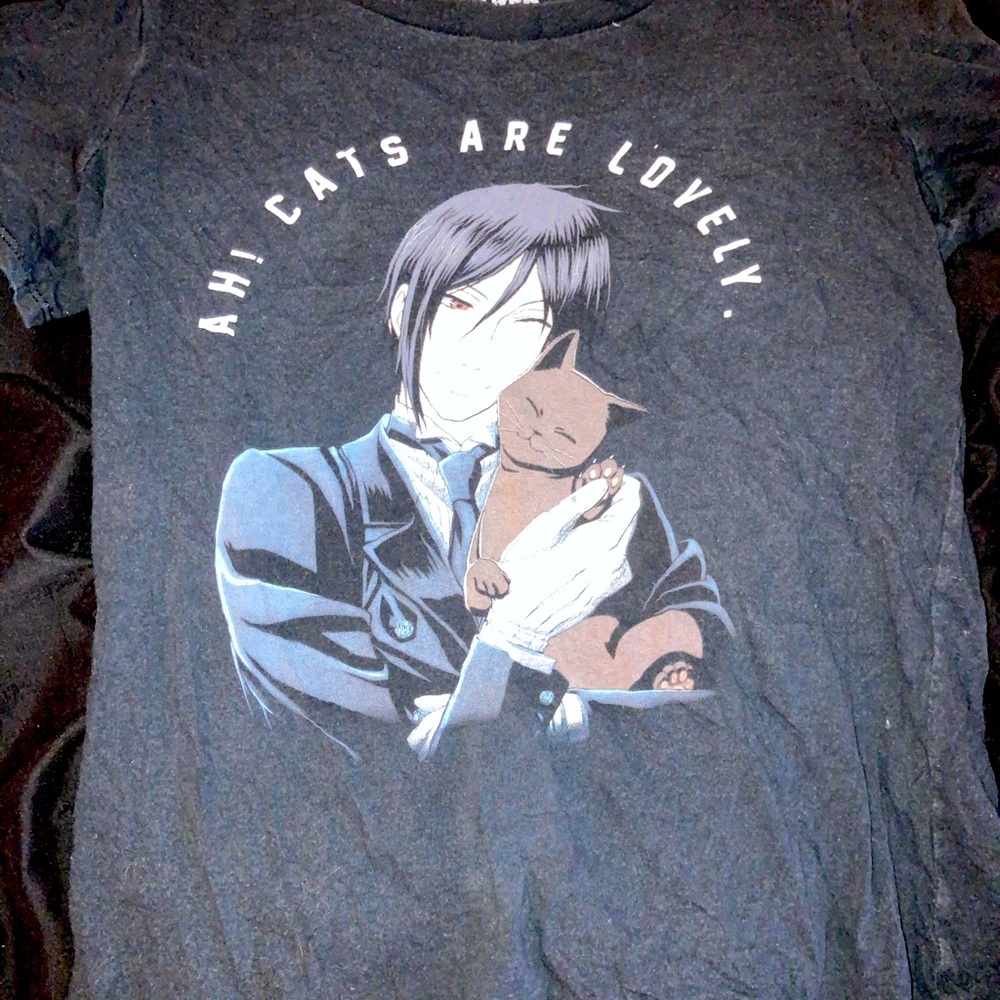 Black Butler Sebastian "Ah! Cats Are Lovely" Women’s Anime T-Shirt Size L